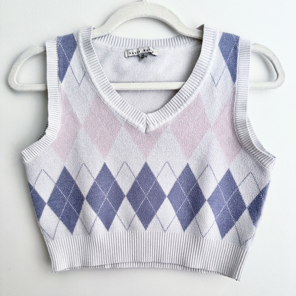 Haute Monde Pastel Argyle Knit Crop Vest